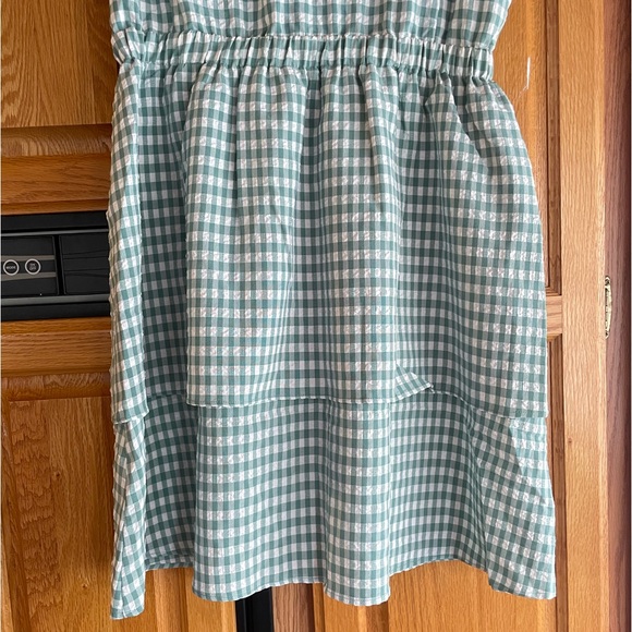 NWT * Pleione Puff Shoulder Ruffle Checkered Dress Size Medium Gingham print - Picture 10 of 15